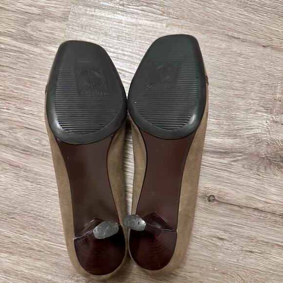 Cole Haan Brown Suede Chain Pumps 8B – Classic Square Toe Kitten Heels Workwear - Picture 7 of 8